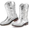 image:imageDREAM PAIRS Toddler Cowboy Boots Cowgirl Boots for Girls Square Toe Mid Calf Boys Western Fashion Riding Shoes for ToddlerLittle KidBig KidSilver