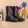 image:imageDREAM PAIRS Toddler Little Boys Girls Cowboy Boots Kids Western Square Toe Riding Mid Calf BootsBlack