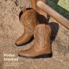 image:imageDREAM PAIRS Toddler Little Boys Girls Cowboy Boots Kids Western Square Toe Riding Mid Calf BootsBrown