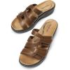 image:imageDREAM PAIRS Women Arch Support Slide Sandals Adjustable Straps Slip On Wedge Sandals Casual Comfort Lightweight Flat SlidesBrown