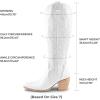image:imageDREAM PAIRS Womens Cowboy Boots Wide Calf Comfortable Pull On Zipper Chunky Heel Pointed Toe Embroidered Western Cowgirl Knee High Boots Ladies Retro Tall BootWhite