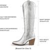 image:imageDREAM PAIRS Womens Cowboy Boots Wide Calf Comfortable Pull On Zipper Chunky Heel Pointed Toe Embroidered Western Cowgirl Knee High Boots Ladies Retro Tall BootMetallic Silver