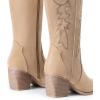image:imageDREAM PAIRS Womens Cowboy Boots Wide Calf Comfortable Pull On Zipper Chunky Heel Pointed Toe Embroidered Western Cowgirl Knee High Boots Ladies Retro Tall BootSand