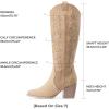 image:imageDREAM PAIRS Womens Cowboy Boots Wide Calf Comfortable Pull On Zipper Chunky Heel Pointed Toe Embroidered Western Cowgirl Knee High Boots Ladies Retro Tall BootSand