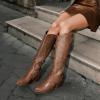 image:imageDREAM PAIRS Womens Cowboy Boots Wide Calf Comfortable Pull On Zipper Chunky Heel Pointed Toe Embroidered Western Cowgirl Knee High Boots Ladies Retro Tall BootLight Brown