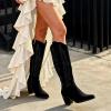 image:imageDREAM PAIRS Womens Cowboy Boots Wide Calf Comfortable Pull On Zipper Chunky Heel Pointed Toe Embroidered Western Cowgirl Knee High Boots Ladies Retro Tall BootBlack