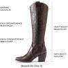 image:imageDREAM PAIRS Womens Cowboy Boots Wide Calf Comfortable Pull On Zipper Chunky Heel Pointed Toe Embroidered Western Cowgirl Knee High Boots Ladies Retro Tall BootBrownPu