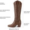 image:imageDREAM PAIRS Womens Cowboy Boots Wide Calf Comfortable Pull On Zipper Chunky Heel Pointed Toe Embroidered Western Cowgirl Knee High Boots Ladies Retro Tall BootLight Brown