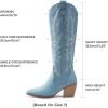 image:imageDREAM PAIRS Womens Cowboy Boots Wide Calf Comfortable Pull On Zipper Chunky Heel Pointed Toe Embroidered Western Cowgirl Knee High Boots Ladies Retro Tall BootDenim Blue