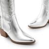 image:imageDREAM PAIRS Womens Cowboy Boots Wide Calf Comfortable Pull On Zipper Chunky Heel Pointed Toe Embroidered Western Cowgirl Knee High Boots Ladies Retro Tall BootMetallic Silver
