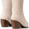 image:imageDREAM PAIRS Womens Cowboy Boots Wide Calf Comfortable Pull On Zipper Chunky Heel Pointed Toe Embroidered Western Cowgirl Knee High Boots Ladies Retro Tall BootBeige