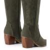 image:imageDREAM PAIRS Womens Cowboy Boots Wide Calf Comfortable Pull On Zipper Chunky Heel Pointed Toe Embroidered Western Cowgirl Knee High Boots Ladies Retro Tall BootGreen