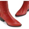 image:imageDREAM PAIRS Womens Cowboy Boots Wide Calf Comfortable Pull On Zipper Chunky Heel Pointed Toe Embroidered Western Cowgirl Knee High Boots Ladies Retro Tall BootRed