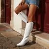 image:imageDREAM PAIRS Womens Cowboy Boots Wide Calf Comfortable Pull On Zipper Chunky Heel Pointed Toe Embroidered Western Cowgirl Knee High Boots Ladies Retro Tall BootWhite