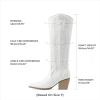image:imageDREAM PAIRS Womens Cowboy Boots Wide Calf Comfortable Pull On Zipper Chunky Heel Pointed Toe Embroidered Western Cowgirl Knee High Boots Ladies Retro Tall BootAll White