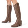 image:imageDREAM PAIRS Womens Cowboy Boots Wide Calf Comfortable Pull On Zipper Chunky Heel Pointed Toe Embroidered Western Cowgirl Knee High Boots Ladies Retro Tall BootLight Brown