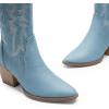 image:imageDREAM PAIRS Womens Cowboy Boots Wide Calf Comfortable Pull On Zipper Chunky Heel Pointed Toe Embroidered Western Cowgirl Knee High Boots Ladies Retro Tall BootDenim Blue