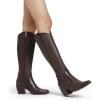 image:imageDREAM PAIRS Womens Cowboy Boots Wide Calf Comfortable Pull On Zipper Chunky Heel Pointed Toe Embroidered Western Cowgirl Knee High Boots Ladies Retro Tall BootBrownPu