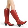 image:imageDREAM PAIRS Womens Cowboy Boots Wide Calf Comfortable Pull On Zipper Chunky Heel Pointed Toe Embroidered Western Cowgirl Knee High Boots Ladies Retro Tall BootRed
