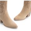 image:imageDREAM PAIRS Womens Cowboy Boots Wide Calf Comfortable Pull On Zipper Chunky Heel Pointed Toe Embroidered Western Cowgirl Knee High Boots Ladies Retro Tall BootSand