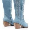 image:imageDREAM PAIRS Womens Cowboy Boots Wide Calf Comfortable Pull On Zipper Chunky Heel Pointed Toe Embroidered Western Cowgirl Knee High Boots Ladies Retro Tall BootDenim Blue