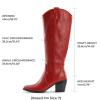 image:imageDREAM PAIRS Womens Cowboy Boots Wide Calf Comfortable Pull On Zipper Chunky Heel Pointed Toe Embroidered Western Cowgirl Knee High Boots Ladies Retro Tall BootRed