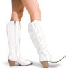 image:imageDREAM PAIRS Womens Cowboy Boots Wide Calf Comfortable Pull On Zipper Chunky Heel Pointed Toe Embroidered Western Cowgirl Knee High Boots Ladies Retro Tall BootWhite
