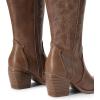 image:imageDREAM PAIRS Womens Cowboy Boots Wide Calf Comfortable Pull On Zipper Chunky Heel Pointed Toe Embroidered Western Cowgirl Knee High Boots Ladies Retro Tall BootLight Brown