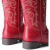 image:imageDREAM PAIRS Womens Cowboy Cowgirl Boots Embroidered Square Toe Mid Calf Western Boots Fashion Dress Chunky Low Heel Shoes for Theme Party Country ConcertRed
