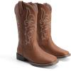 image:imageDREAM PAIRS Womens Cowboy Cowgirl Boots Embroidered Square Toe Mid Calf Western Boots Fashion Dress Chunky Low Heel Shoes for Theme Party Country ConcertTan