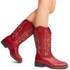 image:imageDREAM PAIRS Womens Cowboy Cowgirl Boots Embroidered Square Toe Mid Calf Western Boots Fashion Dress Chunky Low Heel Shoes for Theme Party Country ConcertRed