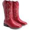 image:imageDREAM PAIRS Womens Cowboy Cowgirl Boots Embroidered Square Toe Mid Calf Western Boots Fashion Dress Chunky Low Heel Shoes for Theme Party Country ConcertRed