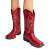 image:imageDREAM PAIRS Womens Cowboy Cowgirl Boots Embroidered Square Toe Mid Calf Western Boots Fashion Dress Chunky Low Heel Shoes for Theme Party Country ConcertRed