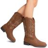 image:imageDREAM PAIRS Womens Cowboy Cowgirl Boots Embroidered Square Toe Mid Calf Western Boots Fashion Dress Chunky Low Heel Shoes for Theme Party Country ConcertTan