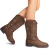 image:imageDREAM PAIRS Womens Cowboy Cowgirl Boots Embroidered Square Toe Mid Calf Western Boots Fashion Dress Chunky Low Heel Shoes for Theme Party Country ConcertDark Brown
