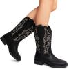 image:imageDREAM PAIRS Womens Cowboy Cowgirl Boots Embroidered Square Toe Mid Calf Western Boots Fashion Dress Chunky Low Heel Shoes for Theme Party Country ConcertBlack