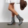 image:imageDREAM PAIRS Womens Cowboy Cowgirl Western Boots Embroidered Stitched Ankle Boots Square Toe Chunky Heel Fashion Short Booties with ZipperBrown