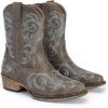 image:imageDREAM PAIRS Womens Cowboy Cowgirl Western Boots Embroidered Stitched Ankle Boots Square Toe Chunky Heel Fashion Short Booties with ZipperBrown