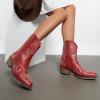 image:imageDREAM PAIRS Womens Cowboy Cowgirl Western Boots Embroidered Stitched Ankle Boots Square Toe Chunky Heel Fashion Short Booties with ZipperRed