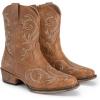 image:imageDREAM PAIRS Womens Cowboy Cowgirl Western Boots Embroidered Stitched Ankle Boots Square Toe Chunky Heel Fashion Short Booties with ZipperTan
