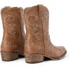 image:imageDREAM PAIRS Womens Cowboy Cowgirl Western Boots Embroidered Stitched Ankle Boots Square Toe Chunky Heel Fashion Short Booties with ZipperTan