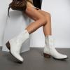 image:imageDREAM PAIRS Womens Cowboy Cowgirl Western Boots Embroidered Stitched Ankle Boots Square Toe Chunky Heel Fashion Short Booties with ZipperWhite