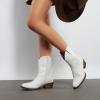 image:imageDREAM PAIRS Womens Cowboy Cowgirl Western Boots Embroidered Stitched Ankle Boots Square Toe Chunky Heel Fashion Short Booties with ZipperWhite