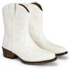 image:imageDREAM PAIRS Womens Cowboy Cowgirl Western Boots Embroidered Stitched Ankle Boots Square Toe Chunky Heel Fashion Short Booties with ZipperWhite