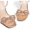 image:imageDREAM PAIRS Womens Double Bowknots Crystal Sandals Clear Slingback Heels Square Toe Shoes for Party WeddingChampagne