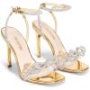 image:imageDREAM PAIRS Womens Double Bowknots Crystal Sandals Clear Slingback Heels Square Toe Shoes for Party WeddingGoldpat