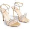 image:imageDREAM PAIRS Womens Double Bowknots Crystal Sandals Clear Slingback Heels Square Toe Shoes for Party WeddingGoldpu