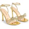 image:imageDREAM PAIRS Womens Double Bowknots Crystal Sandals Clear Slingback Heels Square Toe Shoes for Party WeddingGoldrhinestone