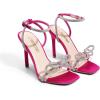 image:imageDREAM PAIRS Womens Double Bowknots Crystal Sandals Clear Slingback Heels Square Toe Shoes for Party WeddingHot Pinksatin