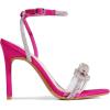 image:imageDREAM PAIRS Womens Double Bowknots Crystal Sandals Clear Slingback Heels Square Toe Shoes for Party WeddingHot Pinksatin